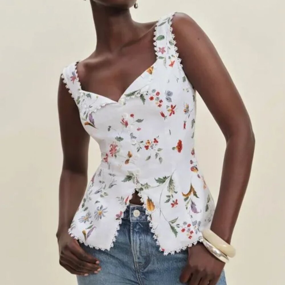 BEST Reformation Viola Linen Top Sz6 Corsini Floral Spring French Causal